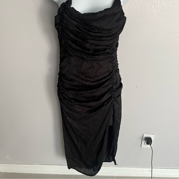 Anthropologie Atoir Sequoia Ruched Black Thigh Slit Criss Cross Dress Size 4 - Picture 7 of 16